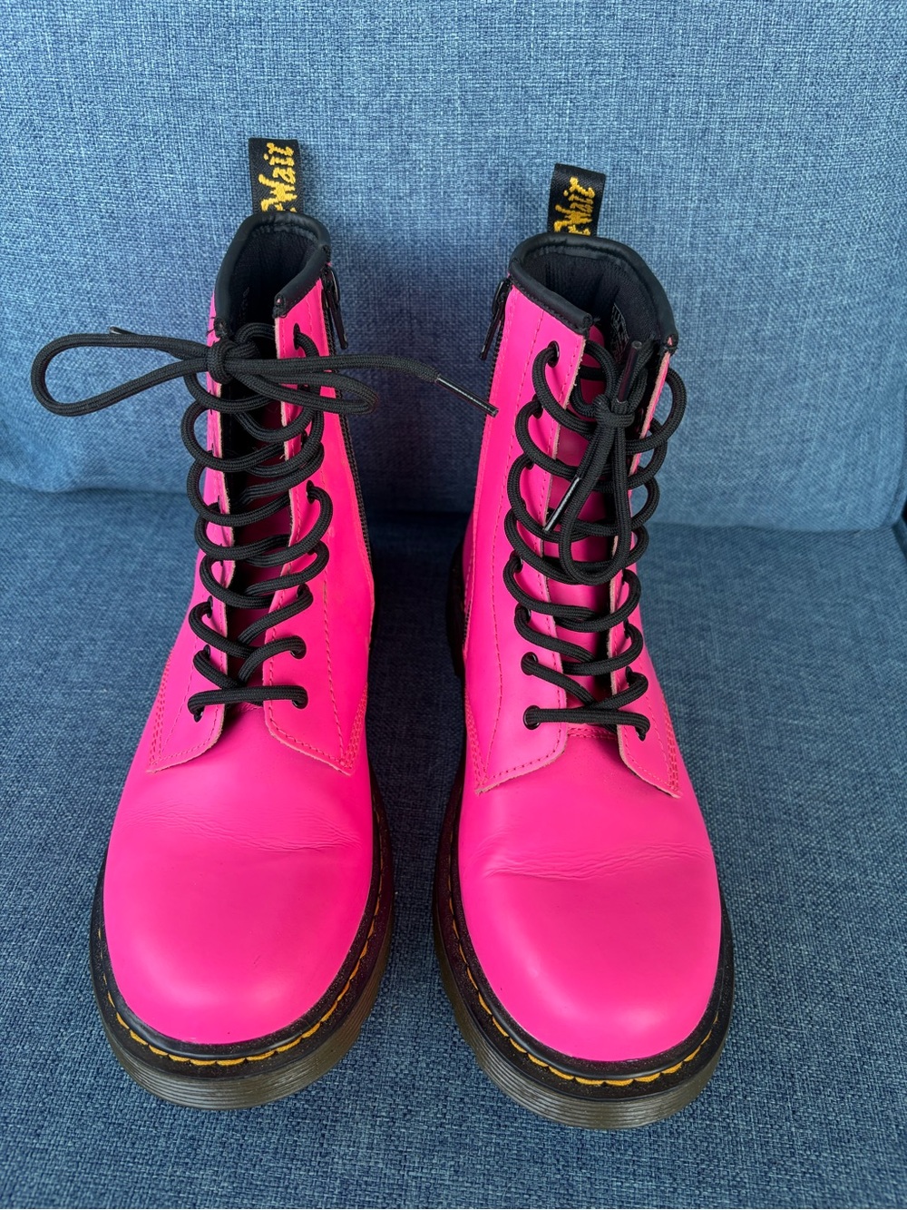 Dr. Martens Hot Pink Lace-Up Combat Boots with Black Laces